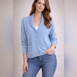 White + Warren Baby Blue Cardigan 100% Cashmere Sweater L Large